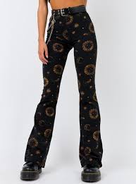 Motel Jeevan Flare Trouser Celestial Black Orange Outfits With Leggings Aesthetic Clothes Festival Pants