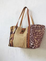 Cabas En Melange De Tissus D Ameublement Anses Cuir Sacs A Main Par Mililoustik Sac A Main Sac Sac Lavande