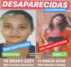 LOUVEIRA: Geovana é encontrada. Emilly ainda está desaparecida A  louveirense Geovana Gabrilly da Silva Gozi, foi encontrada nesta manhã de  quinta-feira (17), em São Paulo. Ela procurou uma Base da Polícia Militar (
