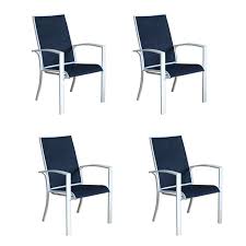 Allen Roth Ocean Park 4 Count White Aluminum Stackable Patio Dining Chairs With Nautical Blue Sunbrella Sling Fabric Lowes Com Patio Chairs Patio Dining Chairs Furniture