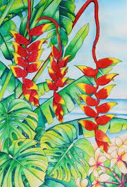 Heliconia And Frangipani By Helen Weston In 2021 Flower Art Flower Painting Plant Art