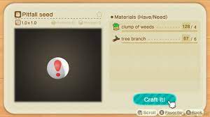 How To Get Unlock And Craft Pitfall Seeds In Animal Crossing New Horizons In 2021 Animal Crossing Crafts Animal Crossing Game