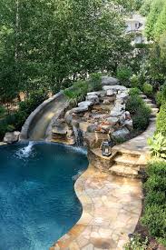 Pool With Slide Waterfall Grotto Cave Cave With Pool Slide Waterfall Garden Pool Pool Landscaping Backyard Pool