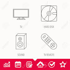 Sound Tv Remote And Hard Disk Icons Widescreen Tv Linear Sign