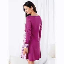 Plusieurs tailles et coloris disponibles : Chemise De Nuit Manches Longues Volants Femme Imprime Fuchsia 3 Suisses