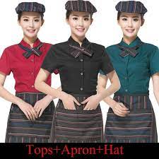Click To Buy Full Sets Restaurant Waiter Uniform Hat Shirt Apron Coffee Shop Waitress Uniform Men Cook Clothing Hot Waiter Uniform Work Wear Cook Clothes