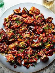 Pomegranate And Aubergine Salad With Harissa And Sun Dried Tomatoes Recipe In 2020 Food Recipes Vegetarian Recipes Food