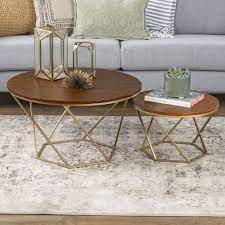Eloise Geometric Walnut And Gold Nesting End Tables By Ember Interiors Walmart Com Nesting Coffee Tables Coffee Table Living Room Accent Tables