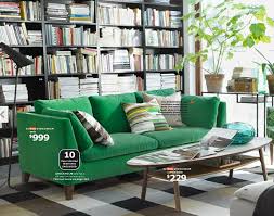 The green sectional sure covers the entire space for you can get this beautiful green sectional from ikea; Ikea 2014 Catalog I Love The Bright Hits Of Color I Love The Wall Of Books Ikea Living Room Living Room Green Living Room Furniture Sofas