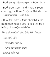 EM HÃY XÂY DỰNG THỰC ĐƠN 1 BỮA ĂN TRƯA CHO GIA ĐÌNH GỒM CÓ 3 MÓN :CANH , MẶN  , X...