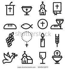 Church And Christian Community Flat Outline Icons Communion Vector Set Church Logo Christian Symbols Christian Drawings