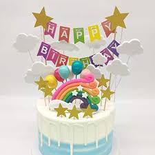 Kit Gateau Decorationcake Topper Banniere Joyeux Anniversaire Gateau Ballon Arc En Ciel Etoiles Et Nuage En 2020 Fete Anniversaire Decoration Anniversaire Anniversaire