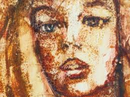 Mid Century Barbara Lance Originele portretschilderij getiteld "Jo Anne"  Gesigneerd Lance, ca. 1950/60's, Getextureerd olieverfschilderij op  masonite board