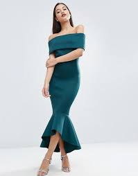 Asos Asos Premium Deep Fold Peplum Midi Dress Scuba Style Fabric Off Shoulder Neckline Dipped Peplum Hem Zip Back C Peplum Midi Dress Fashion Evening Dresses