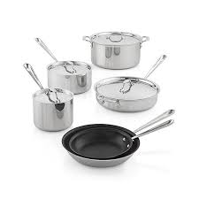 All Clad D3 Stainless Steel Non Stick 10 Piece Cookware Set With Bonus Reviews Crate And Barrel Cookware Set Cookware Set Stainless Steel All Clad