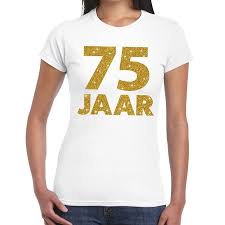 75 Jaar Goud Glitter Verjaardag Jubileum Kado Shirt Wit Dames Voor Maar 16 99 Bij Viavoordeel
