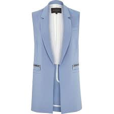 River Island Light Blue Woven Sleeveless Jacket Sleeveless Jacket Coats Jackets Women Light Blue Jacket