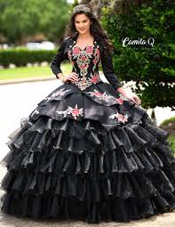 Black And Pink Charro Quince Dress 3 Piece Floral Charro Quinceanera Dress Camila Q Style Q1011 In 2020 Quinceanera Dresses Charro Quinceanera Dresses Black Quinceanera Dresses