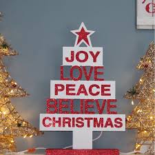 Joy Love Peace Believe Christmas Tree Table Top Wood Sign Outdoor Christmas Diy Christmas Signs Wood Joy Decorations
