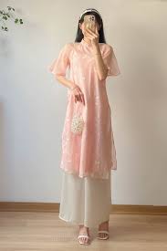 ÁO DÀI THÊU KÈM BỜM Aodaikembom0238
