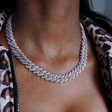 Miami cuban choker link chain silver plated mens hip hop necklace jewelry iced. Two Tone Prong Cuban Link Choker 12mm In Rose White Gold Pres