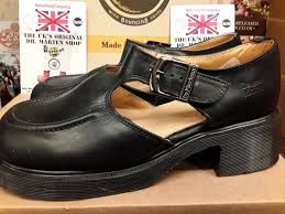 Dr Martens Vintage Mary Janes 90's, Size UK 6-7 Black Waxy Heeled / T Bars, Made in England