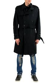 325 kenneth cole reaction wool blend belted asymmetrical trench coat waterfall jacket women s black funnel neck. Kenneth Cole New York Men S Wool Black Belted Trench Coat Size M L Ebay