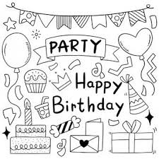 Collection Of Birthday Decoration Element Free Vector Birthday Card Drawing Happy Birthday Drawings Birthday Doodle