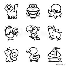 Popular drawing tutorials this week. Easy Coloring Drawings Of Animals For Little Kids Icon Set Stock Vector Adobe Stock