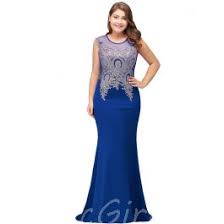 Robe grande taille c&a : Robe De Soiree Grande Taille Sirene Bleu Roi Satin Dentelle Col Rond
