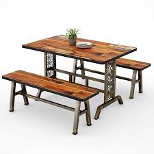 Tribesigns Dining Table With Two Benches 3 Pieces Dining Set Kitchen Table Set With Metal Base For Small Spaces 47 2 L X 23 6 W X 29 5 H Rustic Walmart Co Kitchen Table Settings Dining