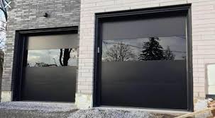 Infinity Flush Panel Smooth Steel Garage Door With Horizontal Modern Glass Design Garage Doors Modern Garage Doors Steel Garage Doors