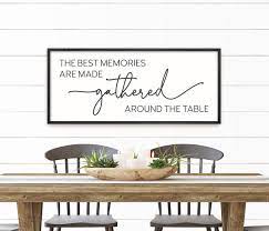 The Best Memories Are Made Gathered Around The Table Wood Sign Etsy In 2021 Gather Sign Dining Room Dining Room Wall Art Nook Decor