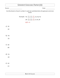 The Determining Greatest Common Factors Of Sets Of Two Numbers From 4 To 100 A Greatest Common Factors Common Factors Word Problem Practice