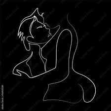 Continuous line Man and Woman passionate kiss in erotic pose Vector  illustration.Minimalist love couple one line art.Fashion print.Trendy  poster,emblem design.Lovers simplicity linear drawing Stock Vector 