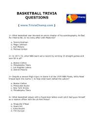 Test your knowledge with our quiz list of basketball trivia questions and answers. To Print This Quiz Trivia Champ