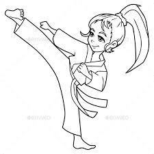 Karate Kick Girl Line Art Drawings Karate Line Art