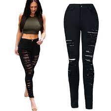 Old navy > shopping index > bottoms > jeans > women's distressed black jeans. Hot Sale Skinny High Waisted Black Ripped Jeans Ladies Tight Jeggings Women Slim Denim Pants Buy Black Ripped Jeans High Waisted Ripped Jeggings High Waist Stretch Pants Product On Alibaba Com
