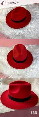 Straight Brim Fedora Hat Red Wide Brim Fedora Fedora Hat Women Accessories Hats
