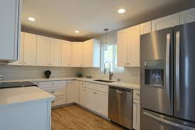 Small Kitchen Renovation In Mid Century With White Shaker Cabinets And Quartz Counters Kitchen Design Small Small Kitchen Renovations Kitchen Design