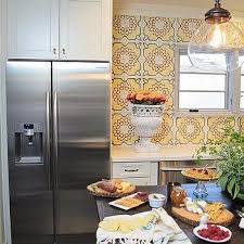 kitchen with yellow tiles backsplash