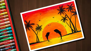 Dolphin Sunset Scenery Drawing With Oil Pastels For Beginners Step By Step Myhobbyclass Com Learn how to draw simple village scenery for kids easy with oil pastels step by step in this video tutorial.