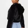 Tall navy faux fur pelted cropped jacket, navy. 1