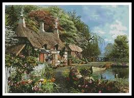 Counted cross stitch pattern and instructions. Artecy Riverside Home In Bloom Printed Cross Stitch Chart