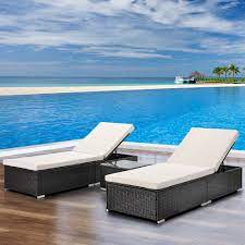 Due to the nature of this service, we cannot offer expedited shipping and additional charges. Yofe Outdoor Patio Lounge Chairs Modern 3 Pcs Wicker Patio Chaise Lounge Set Adjustable Rattan Outdoor Reclining Backrest Lounger Chair With Beige Cushions Tea Table For Patio Beach Backyard R1714 Walmart Com