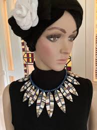 MARION GODART Paris Collier Magnifique Résine Feuilles Bigarré Bleu Blue  and Nature Colors Leaf Necklace French Design Jewelry