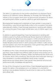 Dance Teacher Personal Statement Example In Word