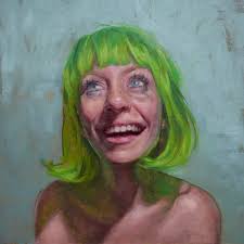 Self portrait in a green wig oil painting