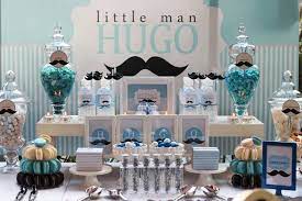 Blue Silver White And Mustache Birthday Party Ideas Photo 1 Of 19 Boy Baby Shower Themes Mustache Baby Shower Boy Shower Themes