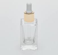 1 oz (30ml) Super Deluxe Square Clear Glass Bottle (Heavy Base Bottom) with  Serum Droppers